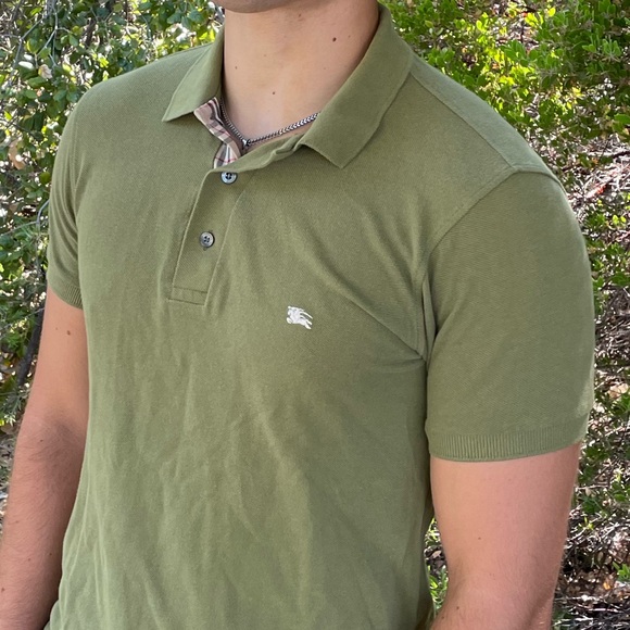 BURBERRY LONDON NOVA PLAID CHECK EN POLO SHIRT SLIM FIT SOLDIER GREEN ARMY OLIVE - Picture 7 of 16